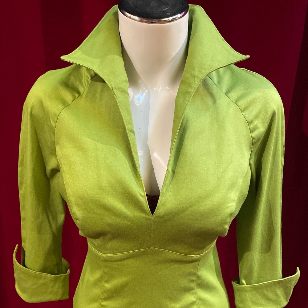 NWT Pin Up Couture Olive Green Lauren Blouse Top Shirt M Retro 1950’s Rockabilly